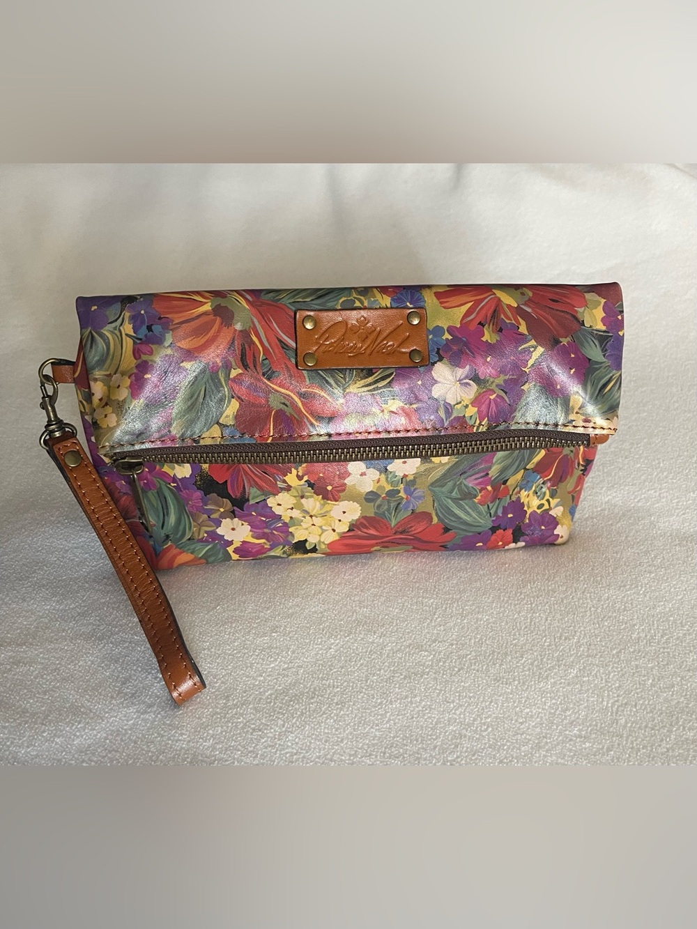 Patricia Nash Leather Floral Foldover Wristlet Clutch